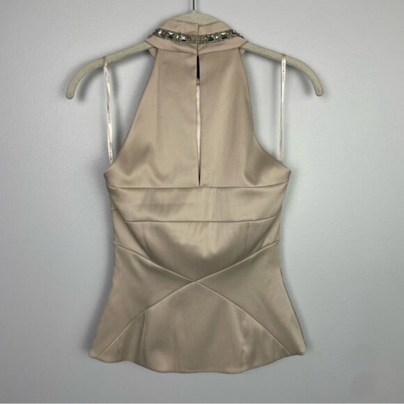 Karen Millen Champagne Rhinestone Collar Sleeveless  Formal‎ Occasion Satin Top - Picture 4 of 16